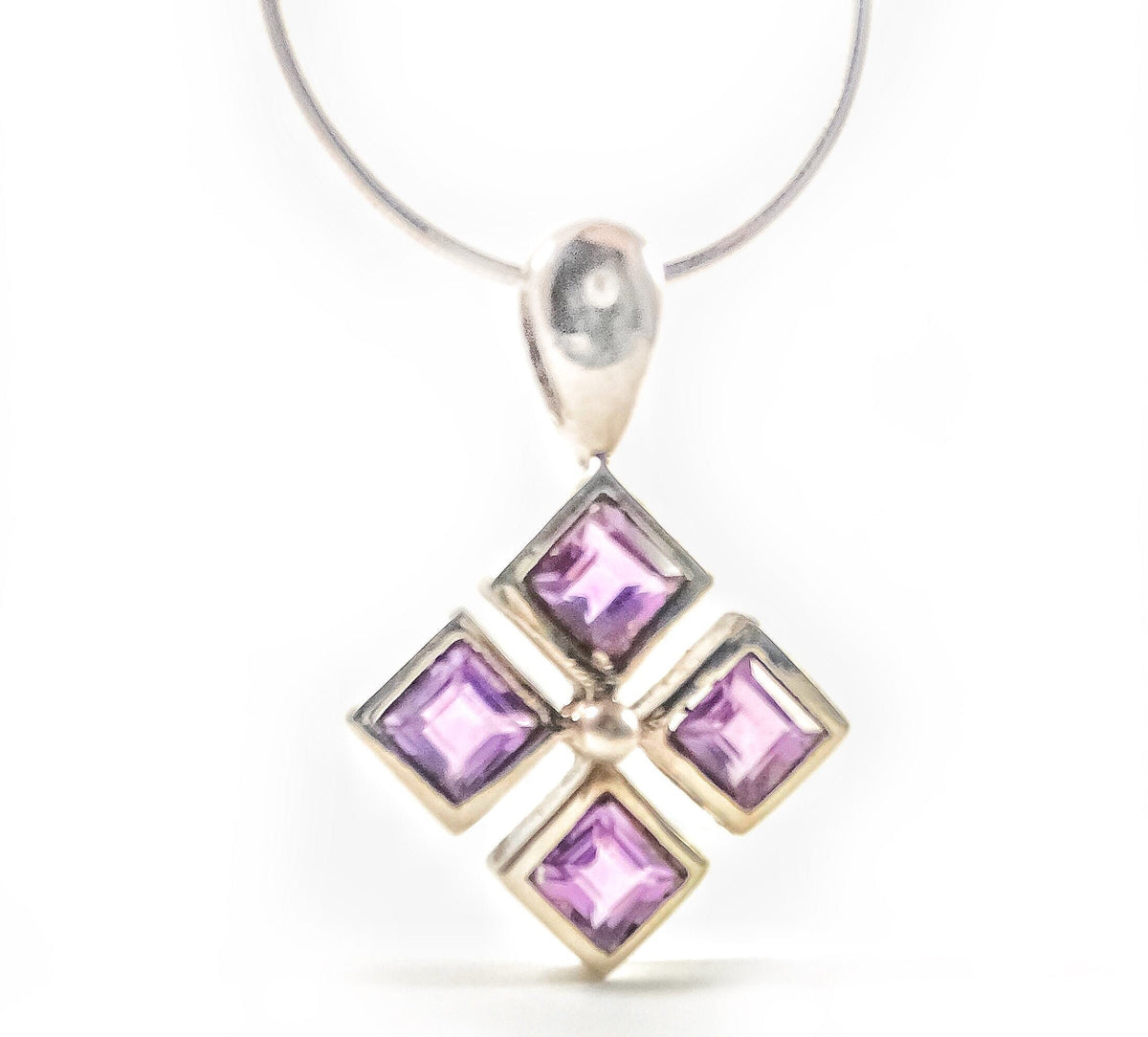 Natural Amethyst Pendant - Rhombus shaped Pendant - Floral Pendant -  Gift for Her - February Birthstone - Solid 925 Sterling Silver Pendant