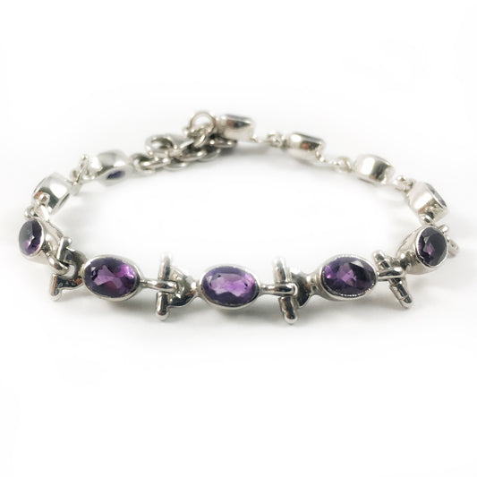 Amethyst Bracelet - Stunning Bracelet - Sleek Link Bracelet - February Birthstone -Gift for Her - 925 Sterling Silver Bracelet