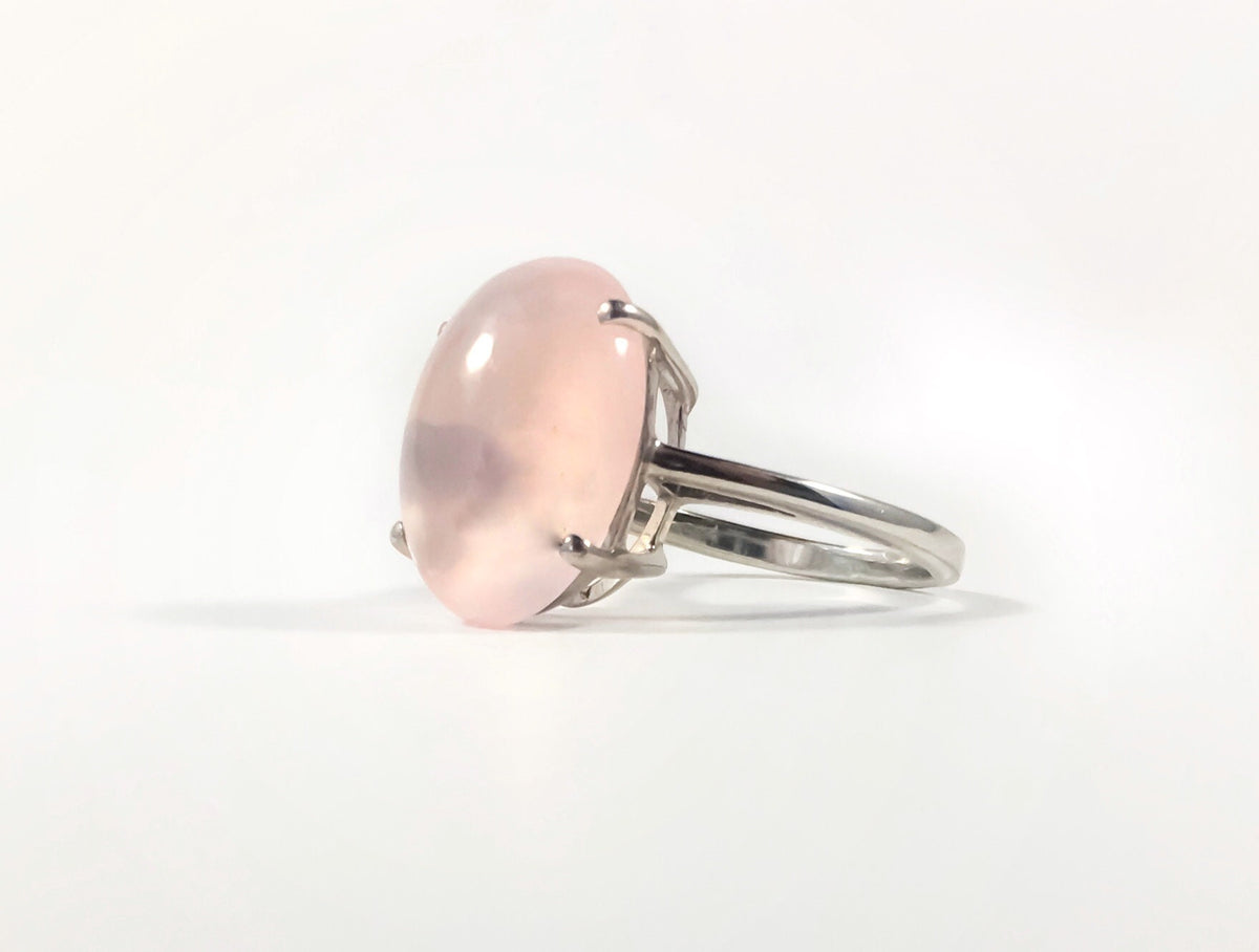 Natural Rose Quartz Cabochon Ring - US 7.0 -  Pretty Pink Ring - Baby Pink Ring - May Birthstone - Gift for Her - Solid Sterling Silver Ring