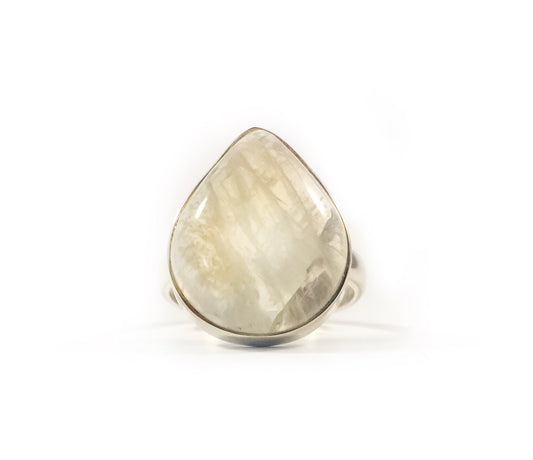 Genuine Moonstone Pear Shaped Ring - Size 6.5 Ring - June Birthstone - Ring for Her - Statement Ring - Solid 925 Sterling Silver Ring