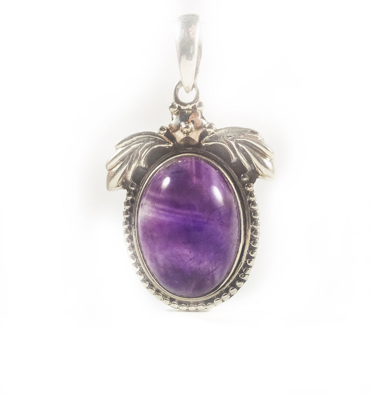 Genuine Amethyst Cabochon Pendant - Angel Wings Pendant - Angel Silver Pendant - February Birthstone - Solid 925 Sterling Silver Pendant