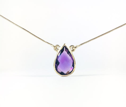 Genuine Amethyst Pendant with Attached Chain - Pear Amethyst Pendant -  Amethyst Necklace - February Birthstone - Sterling Silver Necklace