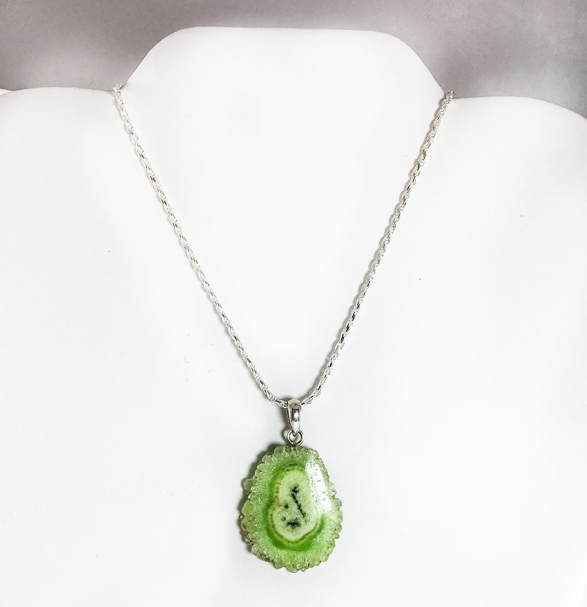 Green Gemstone Pendant with Free Chain - Green Agate Pendant - Druzy Pendant - Rough Gemstone Pendant -  Unisex Pendant - June Birthstone