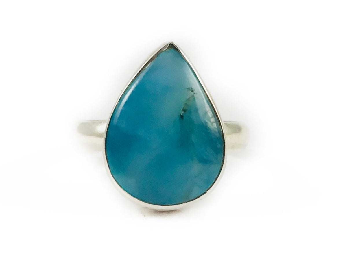 Pretty Genuine Larimar Ring - Pear-Shaped Larimar Ring -  US Size 7.0 Ring - Women's Larimar Ring - Solid 925 Sterling Silver Larimar Ring
