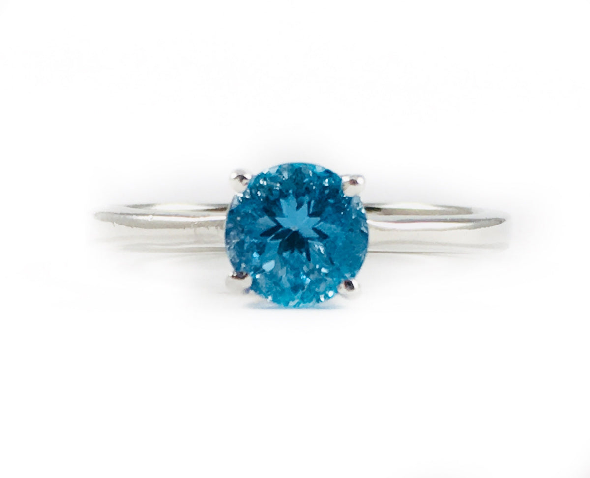 Natural Blue Topaz Sleek Ring - US 7.5 - Blue Topaz Ring - November Birthstone - Gemstone Ring - Engagement Ring - Sterling Silver Ring