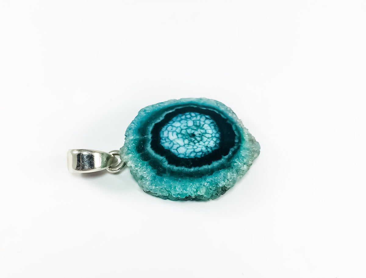 Sea Blue Gemstone Pendant with Free Chain - Green Agate Pendant - Druzy Pendant - Rough Gemstone Pendant -  Unisex Pendant - June Birthstone