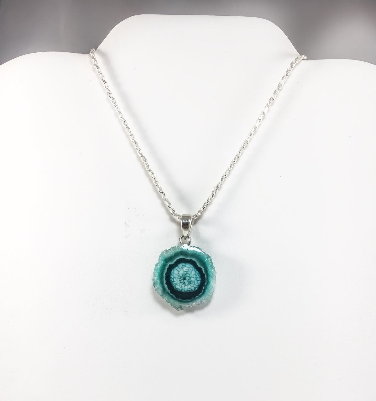 Sea Blue Gemstone Pendant with Free Chain - Green Agate Pendant - Druzy Pendant - Rough Gemstone Pendant -  Unisex Pendant - June Birthstone