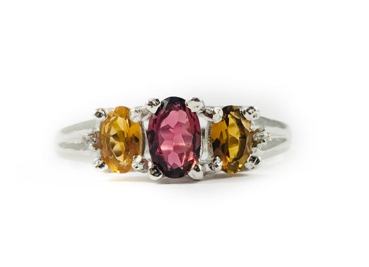 Stunning Natural Multi-Tourmaline Ring - Stunning Tourmaline Ring - Multi-colored Sleek Ring - Size 7 Ring  - Solid 925 Sterling Silver Ring