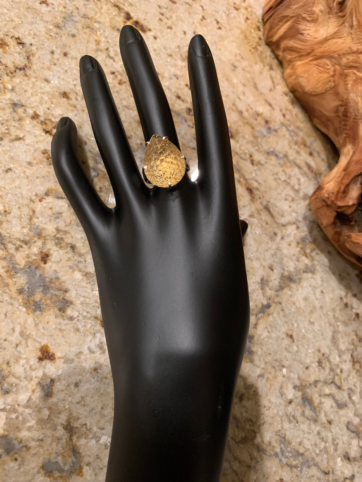 Gorgeous Citrine Ring - Carved Citrine Pear-Shaped Ring -  Carved Gemstone Ring - November Birthstone - US 7.75 Ring - Solid 925 Silver Ring