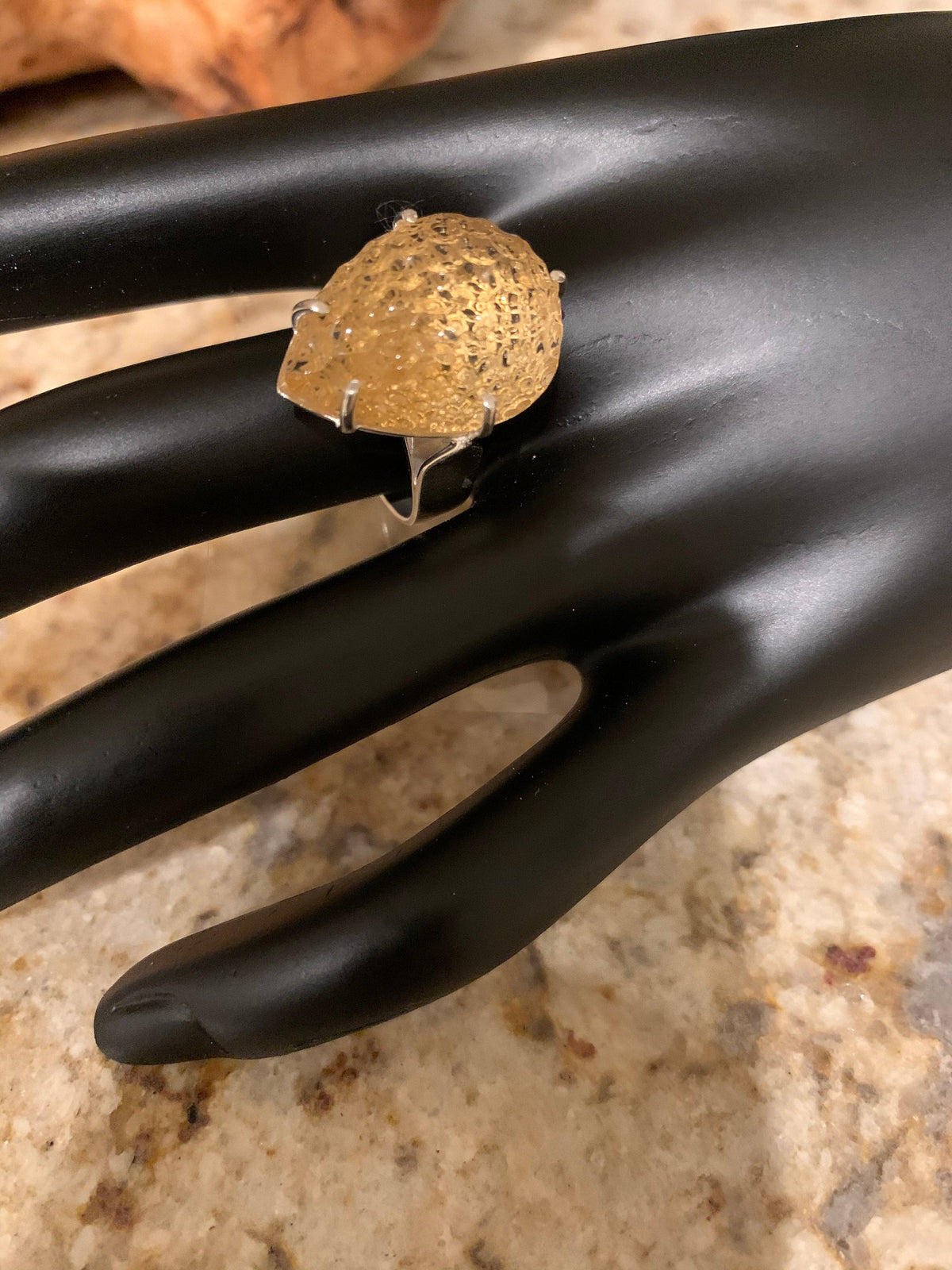 Gorgeous Citrine Ring - Carved Citrine Pear-Shaped Ring -  Carved Gemstone Ring - November Birthstone - US 7.75 Ring - Solid 925 Silver Ring