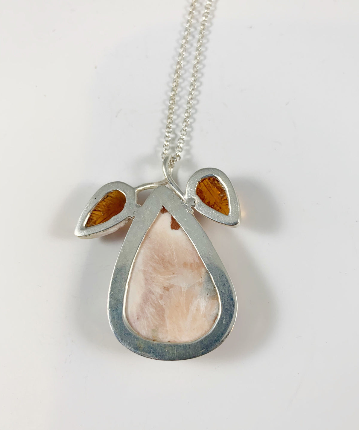 Natural Scolarsite and Carved Hessonite Garnet Pendant - Big Pink Orange Gemstone Pendant - Gift for Her - Solid 925 Sterling Silver Pendant
