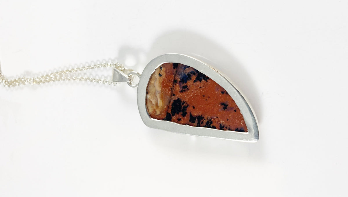 Honey Dendrite Silver Gemstone Pendant - Leaf Shaped Pendant - Pendant with Free Chain - Unisex Pendant - Men Pendant - 925 Sterling Silver