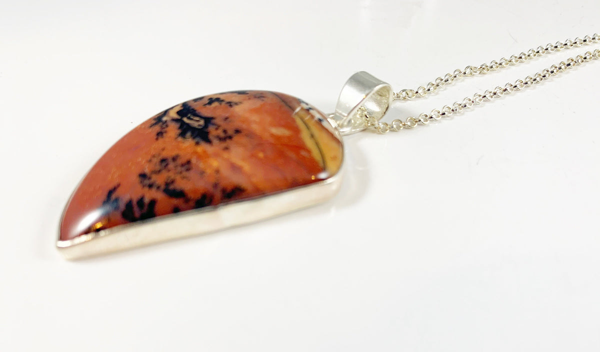 Honey Dendrite Silver Gemstone Pendant - Leaf Shaped Pendant - Pendant with Free Chain - Unisex Pendant - Men Pendant - 925 Sterling Silver