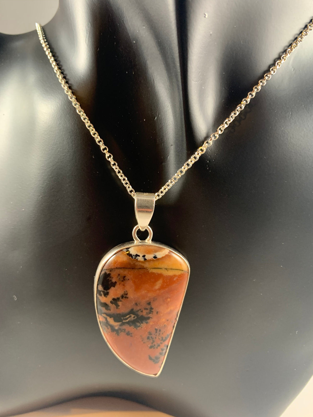 Honey Dendrite Silver Gemstone Pendant - Leaf Shaped Pendant - Pendant with Free Chain - Unisex Pendant - Men Pendant - 925 Sterling Silver
