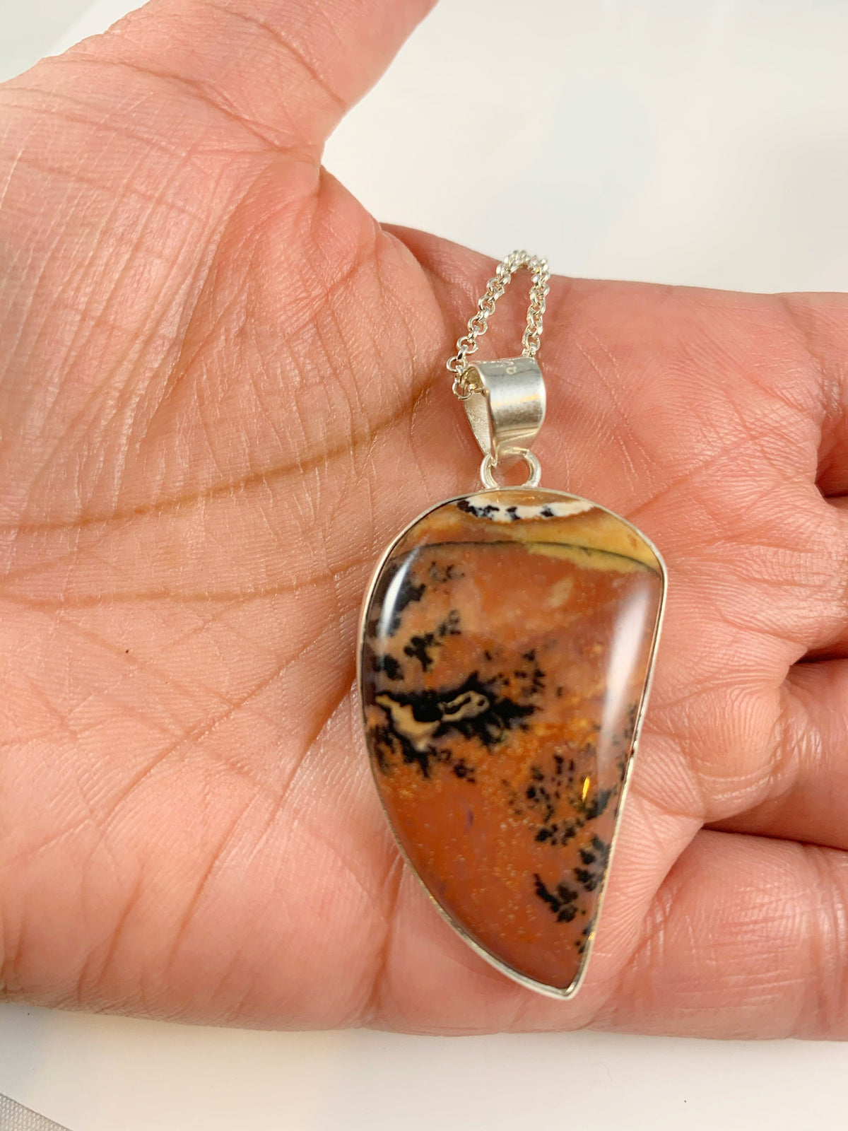 Honey Dendrite Silver Gemstone Pendant - Leaf Shaped Pendant - Pendant with Free Chain - Unisex Pendant - Men Pendant - 925 Sterling Silver