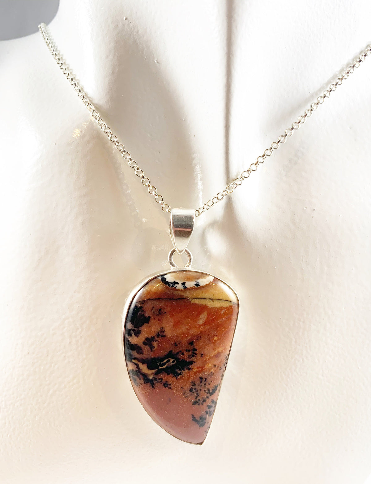 Honey Dendrite Silver Gemstone Pendant - Leaf Shaped Pendant - Pendant with Free Chain - Unisex Pendant - Men Pendant - 925 Sterling Silver