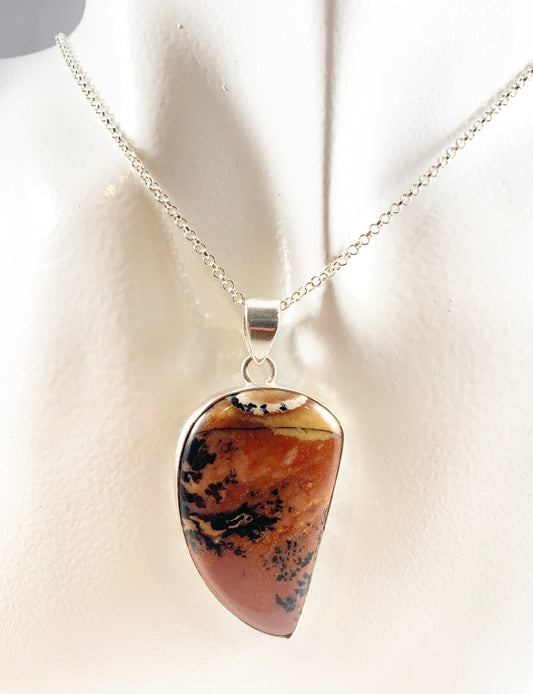 Honey Dendrite Silver Gemstone Pendant - Leaf Shaped Pendant - Pendant with Free Chain - Unisex Pendant - Men Pendant - 925 Sterling Silver