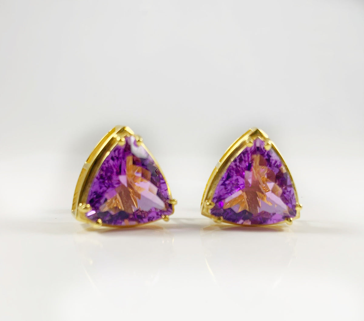 Stunning Large Amethyst Studs - Gold Amethyst Earrings - Amethyst Party Wear Earrings - Christmas Earrings - Solid Sterling Silver Studs