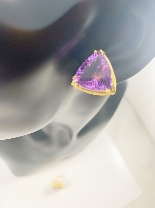 Stunning Large Amethyst Studs - Gold Amethyst Earrings - Amethyst Party Wear Earrings - Christmas Earrings - Solid Sterling Silver Studs