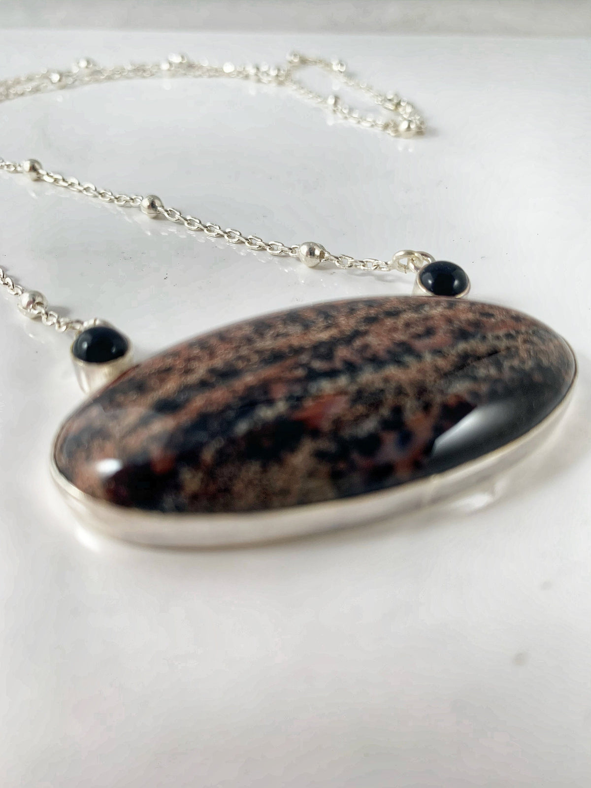 Honey Dendrite and Black Onyx Pendant with Attached Chain - Honey Dendrite Necklace - Black Onyx Necklace - Sterling Silver Necklace