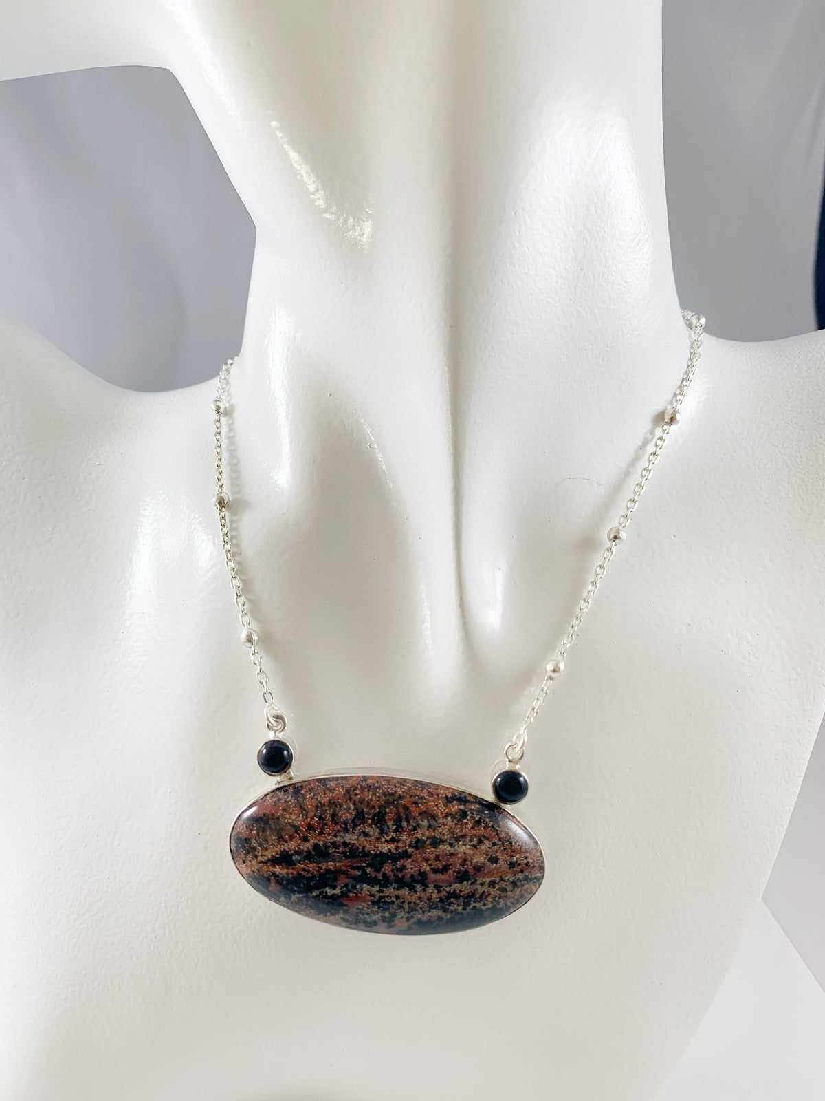 Honey Dendrite and Black Onyx Pendant with Attached Chain - Honey Dendrite Necklace - Black Onyx Necklace - Sterling Silver Necklace