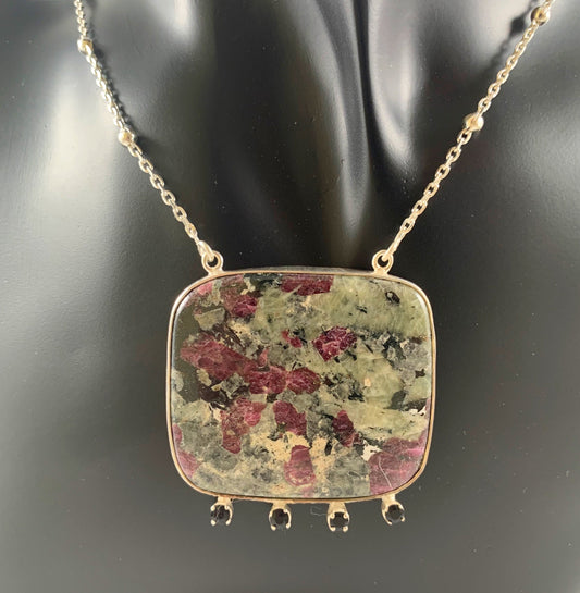 Ruby Zoisite and Black Onyx Pendant with Attached Chain - Stunning Ruby Zoisite ecklace - Rose Color Necklace - 925 Silver Gemstone