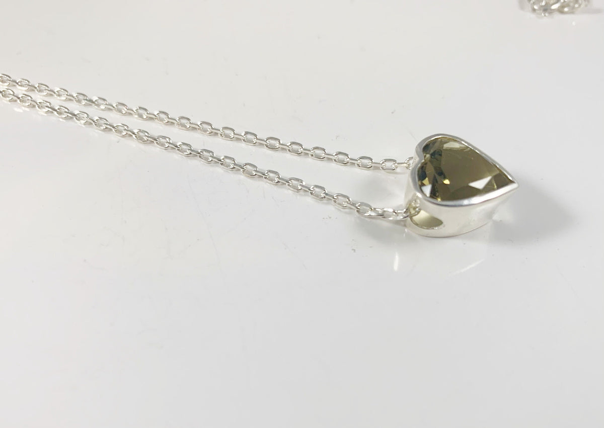 Heart Shaped Lemon Topaz Silver Pendant - Lemon Topaz Pendant w Free Chain - November Birthstone - Heart Necklace - Solid Sterling Silver