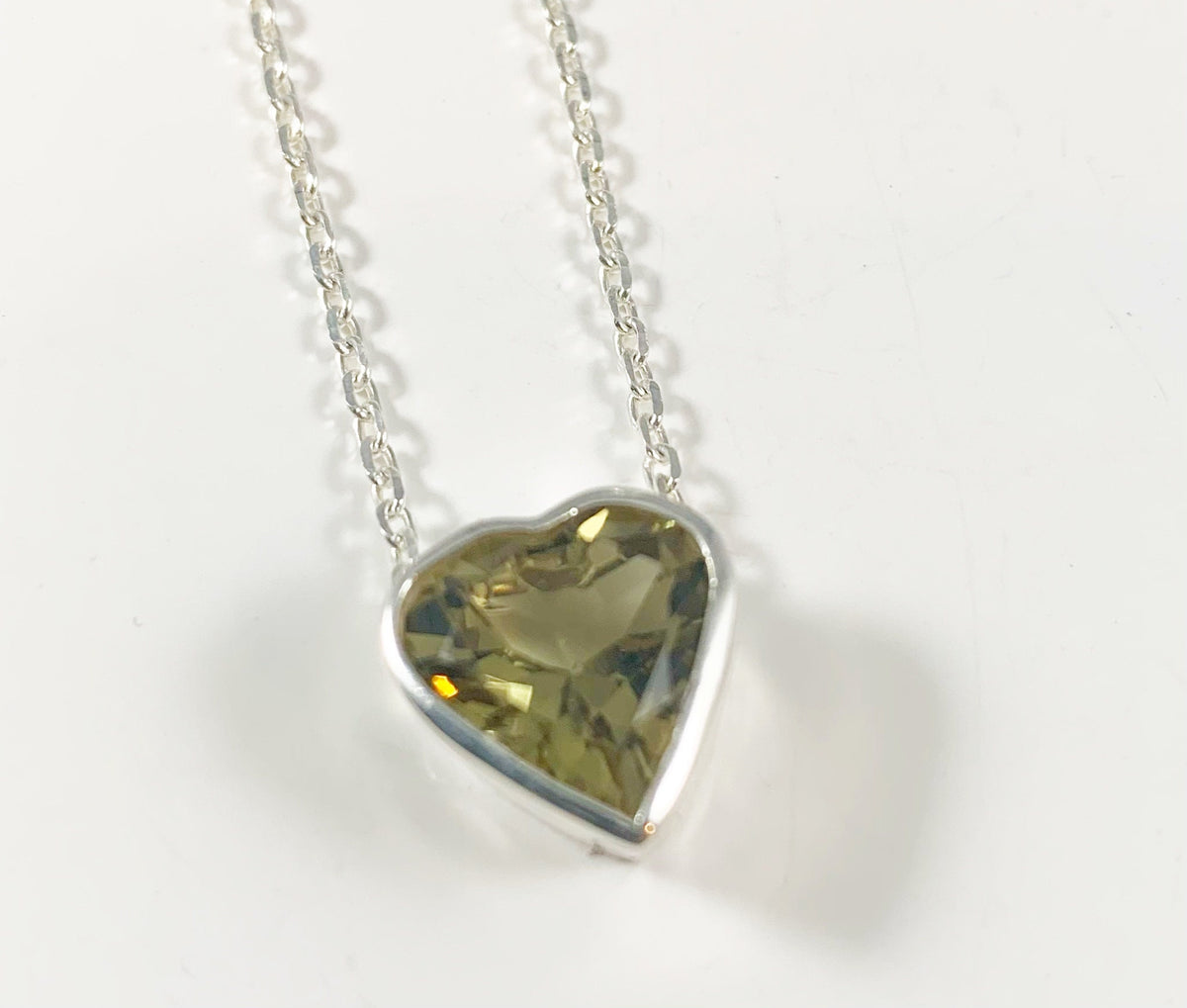 Heart Shaped Lemon Topaz Silver Pendant - Lemon Topaz Pendant w Free Chain - November Birthstone - Heart Necklace - Solid Sterling Silver