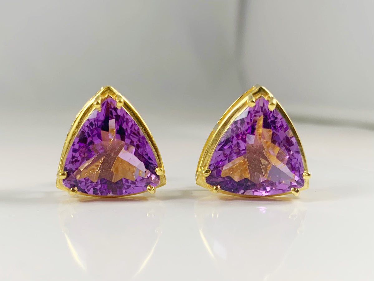 Stunning Large Amethyst Studs - Gold Amethyst Earrings - Amethyst Party Wear Earrings - Christmas Earrings - Solid Sterling Silver Studs