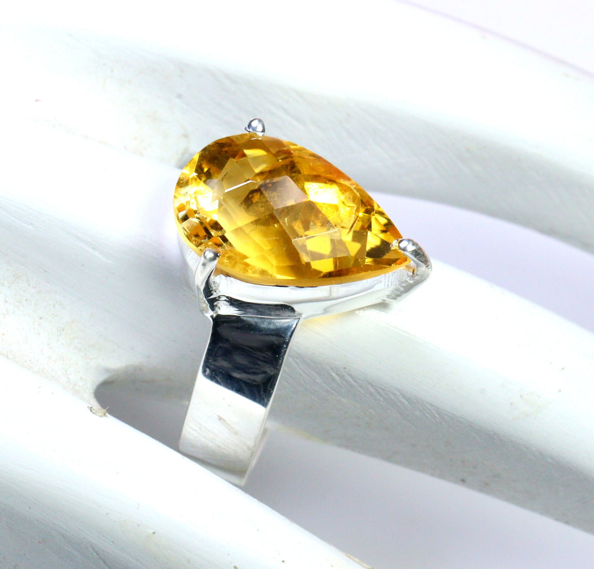 Genuine Citrine Pear Shaped Ring - Exquisite Pear Shaped Citrine -  Size 8 Citrine Ring - November Birthstone - Solid Sterling Silver Ring