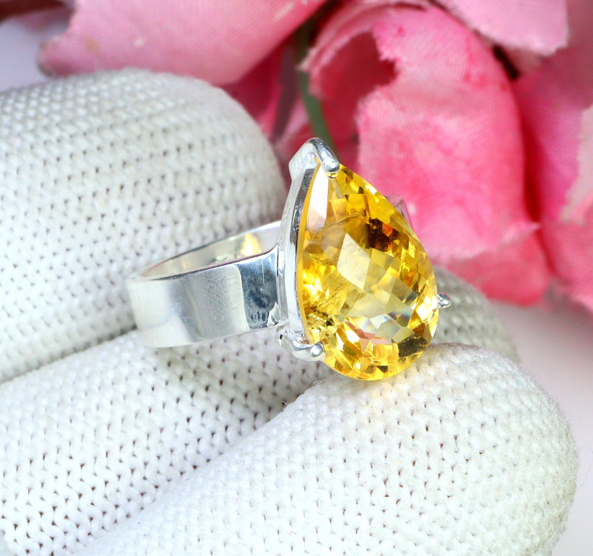 Genuine Citrine Pear Shaped Ring - Exquisite Pear Shaped Citrine -  Size 8 Citrine Ring - November Birthstone - Solid Sterling Silver Ring