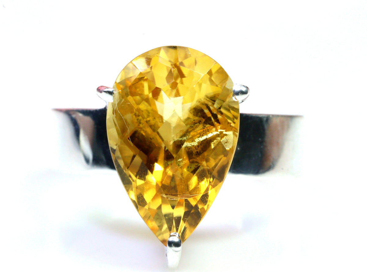 Genuine Citrine Pear Shaped Ring - Exquisite Pear Shaped Citrine -  Size 8 Citrine Ring - November Birthstone - Solid Sterling Silver Ring