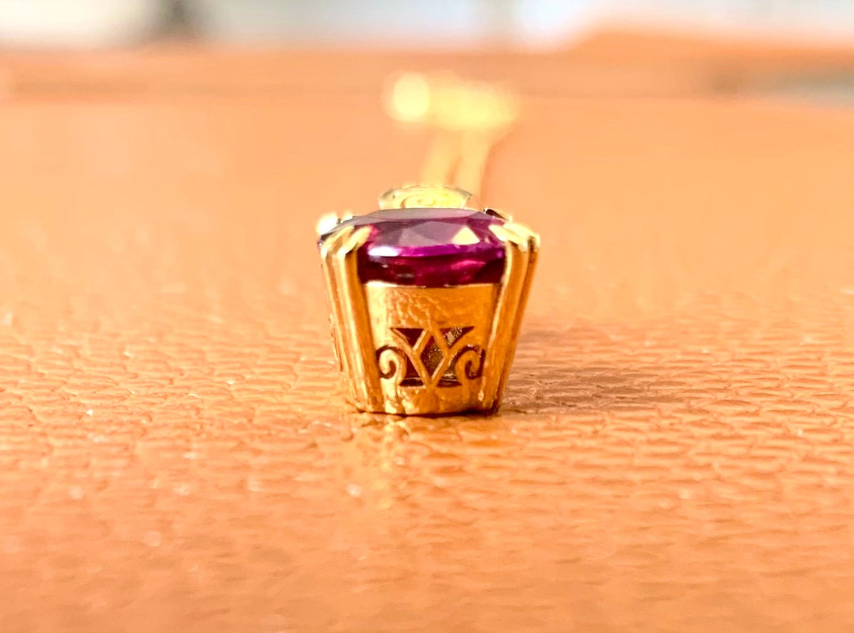 Solid 14 K Gold Rhodolite Garnet Pendant with 18 Inches Chain - Solid Gold Garnet Pendant -  Garnet Gold Necklace - Gold Gemstone Pendant