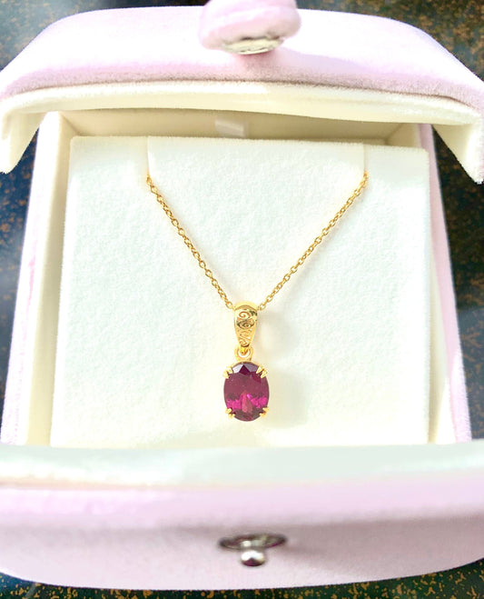 Solid 14 K Gold Rhodolite Garnet Pendant with 18 Inches Chain - Solid Gold Garnet Pendant -  Garnet Gold Necklace - Gold Gemstone Pendant