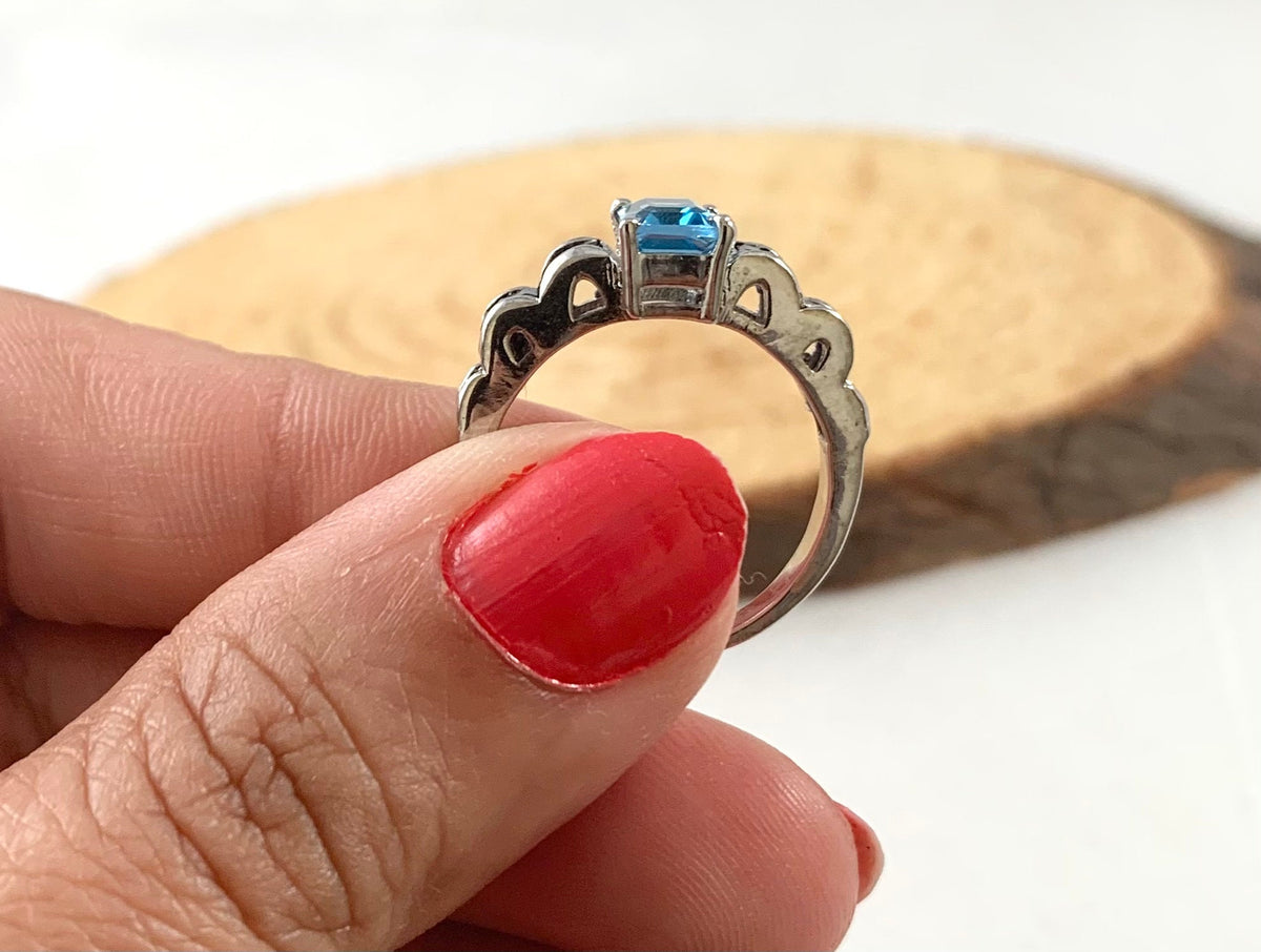 Natural Blue Topaz & Sapphire Ring - US 6.75 - Blue Topaz Ring - Sapphire Ring - September Birthstone - November Gemstone - 925 Silver Ring