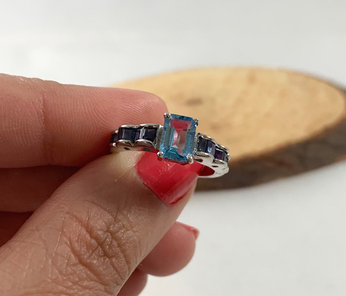 Natural Blue Topaz & Sapphire Ring - US 6.75 - Blue Topaz Ring - Sapphire Ring - September Birthstone - November Gemstone - 925 Silver Ring