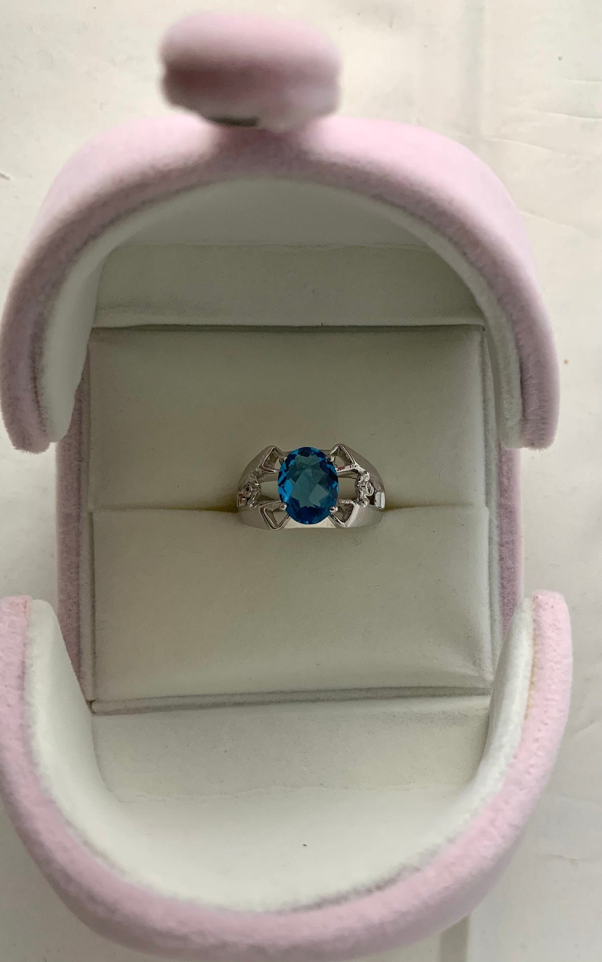 Natural Blue Topaz & Diamond Ring - US 8.0 - Blue Topaz Ring - November Birthstone - Gemstone Ring - Unisex Ring - Sterling Silver Ring
