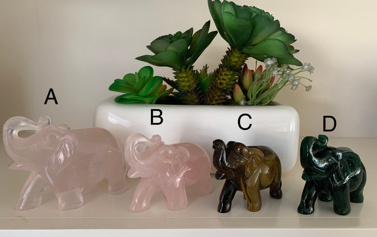 Natural Gemstone Elephant - Carved Gemstone Figurine -  Elephant Gift - Rose Quartz - Tiger Eye - Green Aventurine Gift - Lucky Elephant