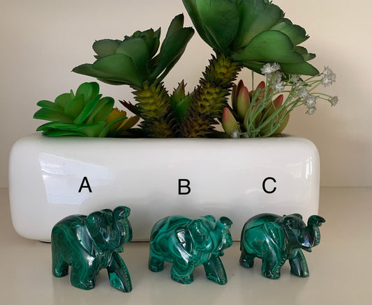 Natural Malachite Elephant - Carved Gemstone Figurine -  Elephant Gift - Rare Malachite Gift - Lucky Elephant - Malachite Decor - Lucky Gift