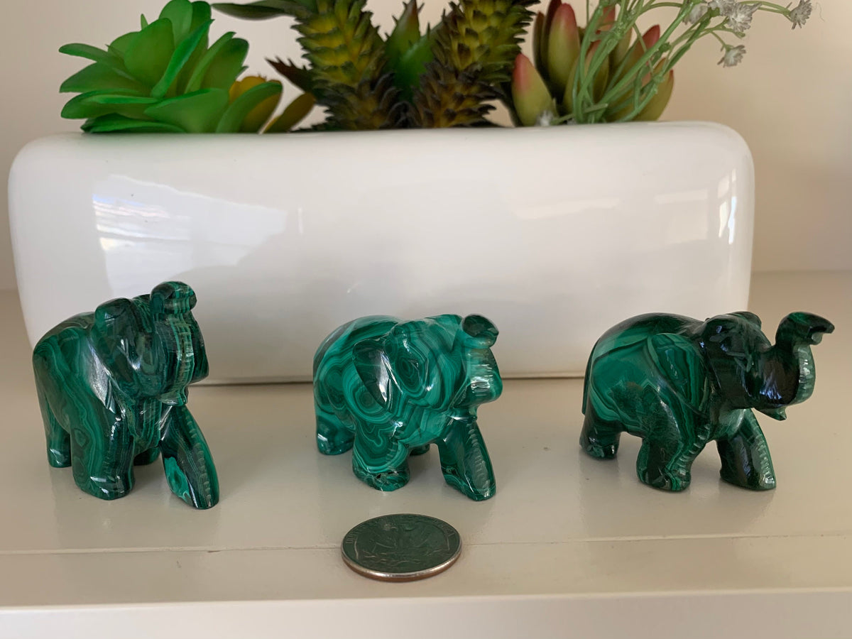Natural Malachite Elephant - Carved Gemstone Figurine -  Elephant Gift - Rare Malachite Gift - Lucky Elephant - Malachite Decor - Lucky Gift