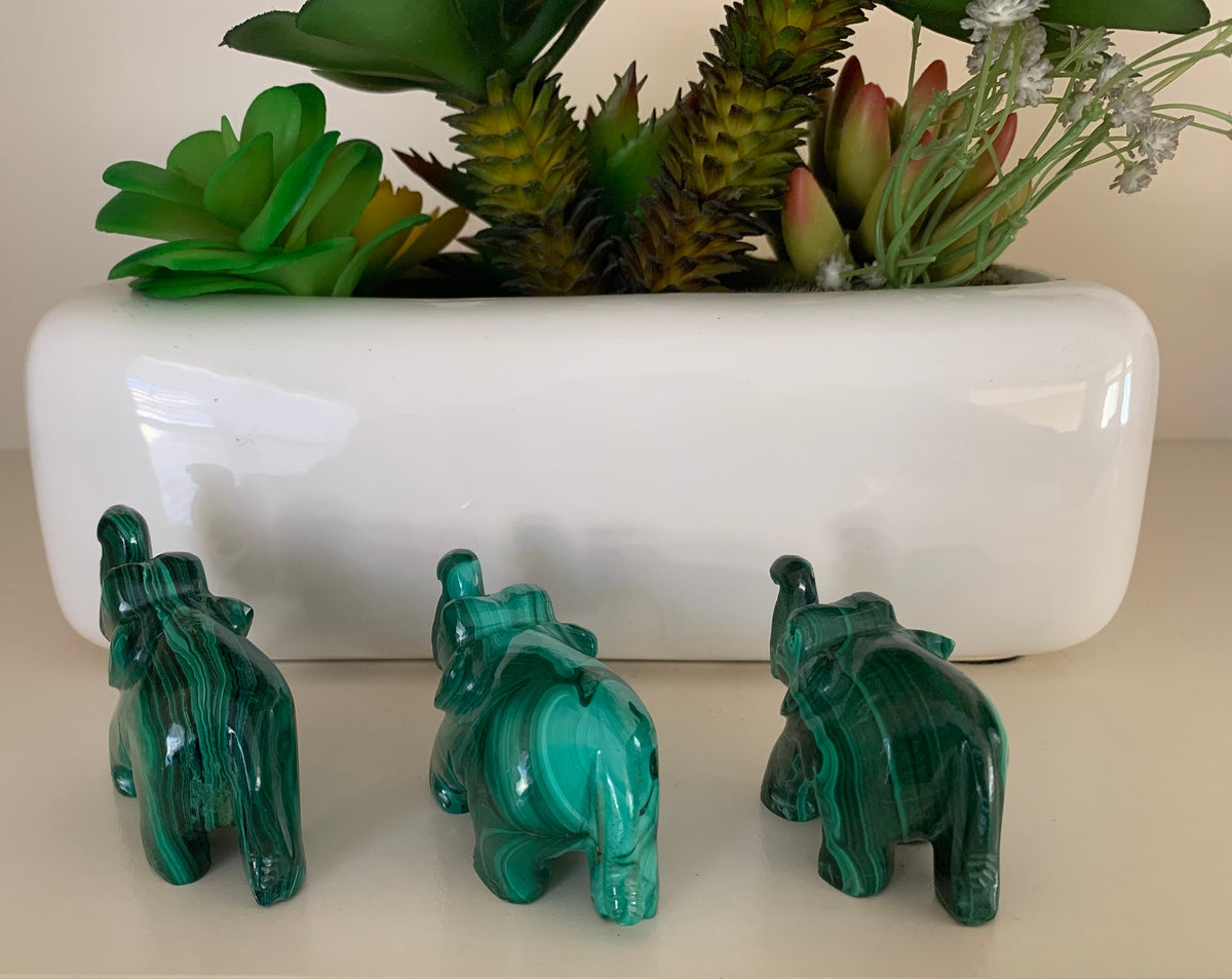 Natural Malachite Elephant - Carved Gemstone Figurine -  Elephant Gift - Rare Malachite Gift - Lucky Elephant - Malachite Decor - Lucky Gift