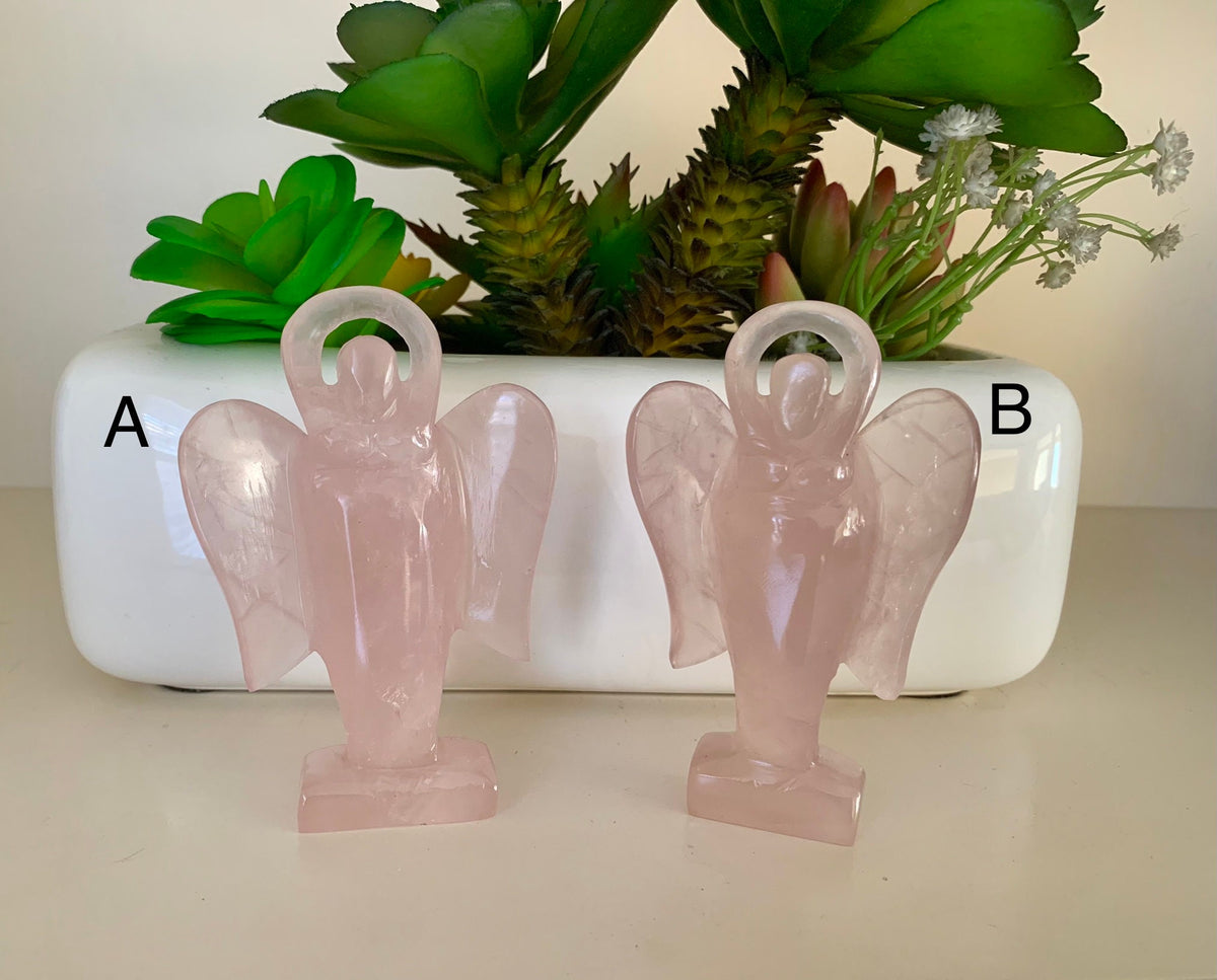 Natural Gemstone Angels - Carved Gemstone Figurine -  Angels for Gift - Rose Quartz Angel - Crystal Angel with Halo - Rare Christmas Gift