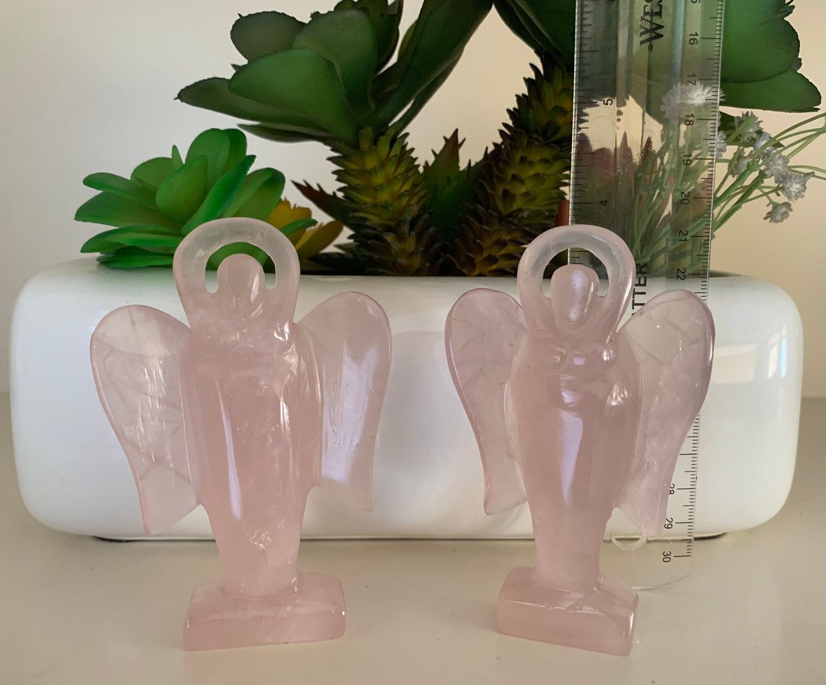 Natural Gemstone Angels - Carved Gemstone Figurine -  Angels for Gift - Rose Quartz Angel - Crystal Angel with Halo - Rare Christmas Gift