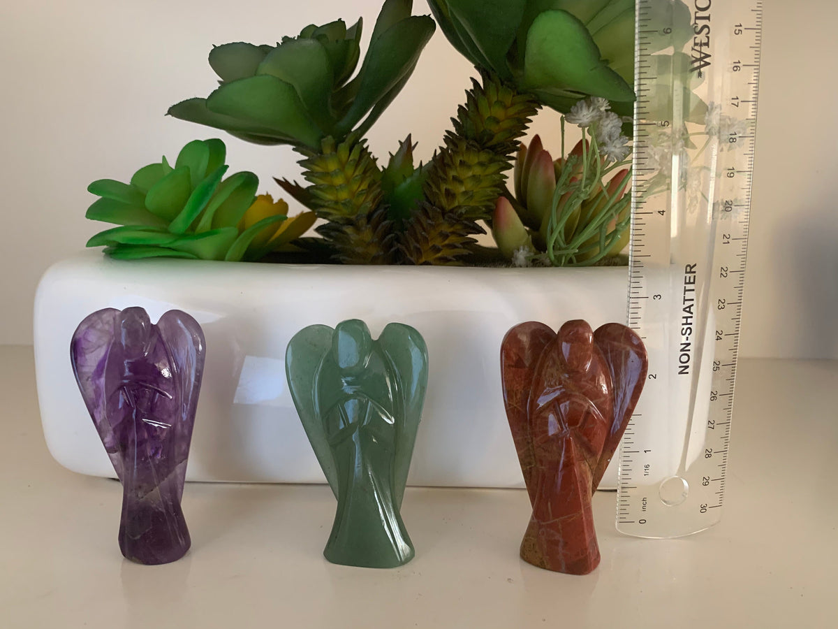 Natural Gemstone Angels - Carved Gemstone Figurine -  Angels for Gift - Amethyst - Green Jade - Red Jasper - Crystal Angel - Christmas Gift