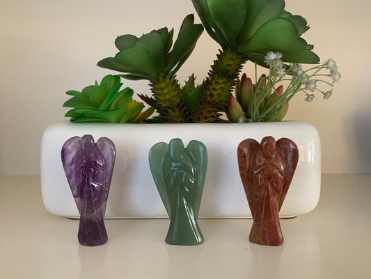 Natural Gemstone Angels - Carved Gemstone Figurine -  Angels for Gift - Amethyst - Green Jade - Red Jasper - Crystal Angel - Christmas Gift