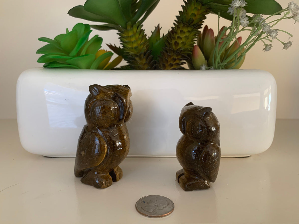 Crystal Owls - Tiger Eye Owls - Natural Gemstone Mom and Baby Owl - Carved Gemstone Figurine - Lucky New Year Gift - Christmas Gift