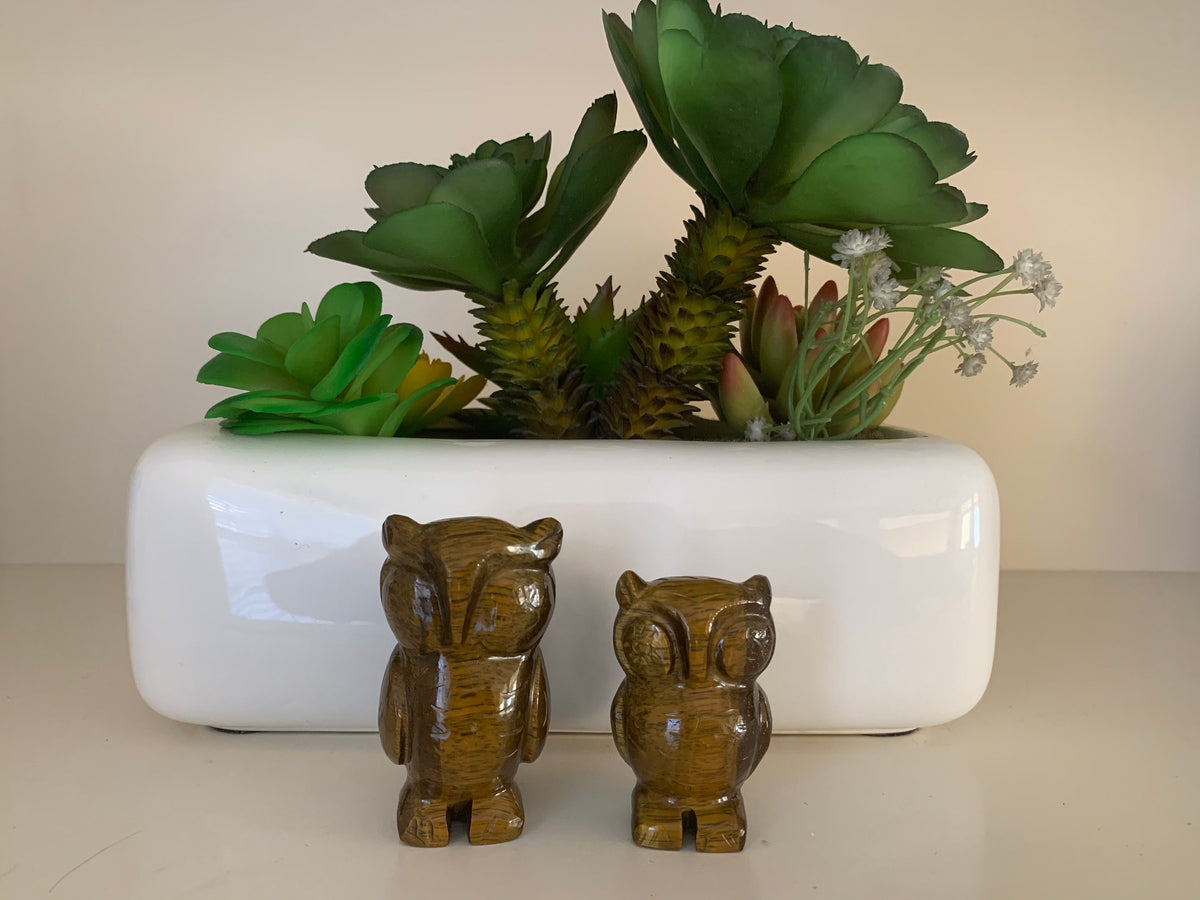 Crystal Owls - Tiger Eye Owls - Natural Gemstone Mom and Baby Owl - Carved Gemstone Figurine - Lucky New Year Gift - Christmas Gift