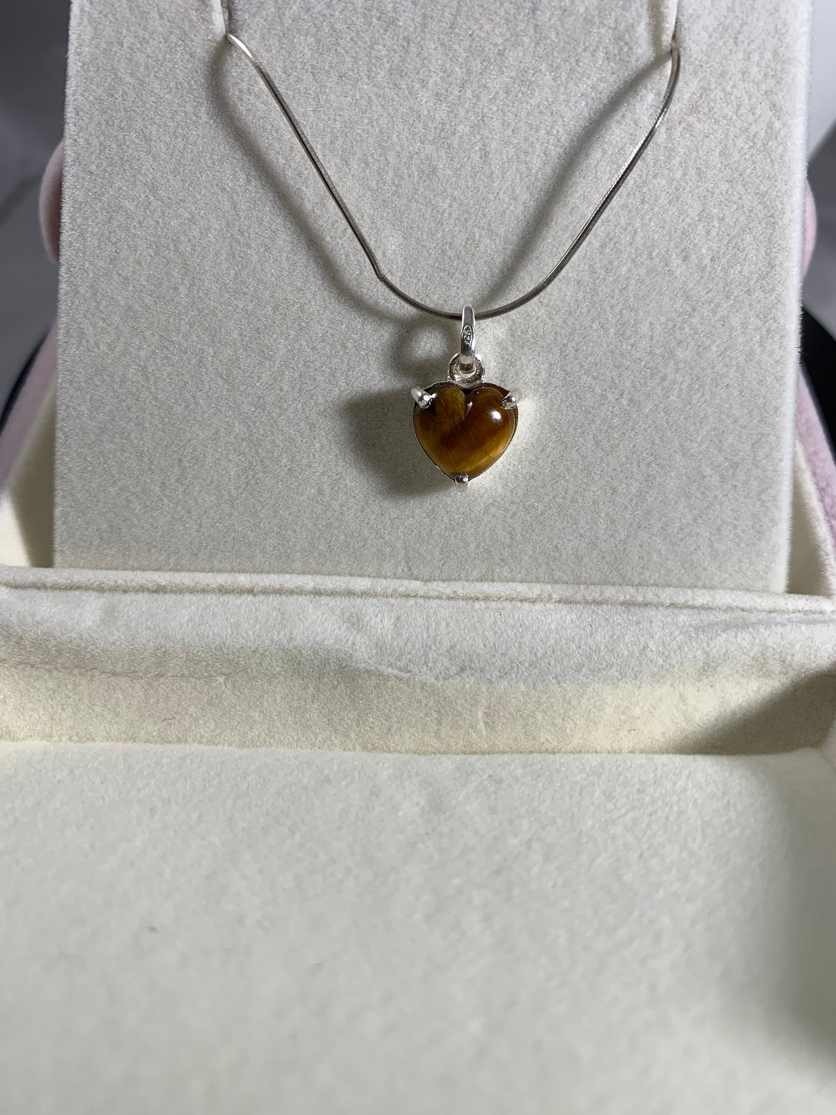 Heart Shaped Silver Pendant w Free Chain - Amethyst - Tiger Eye - Lapis Lazuli - Smoky Quartz - Heart Necklace - Solid 925 Sterling Silver