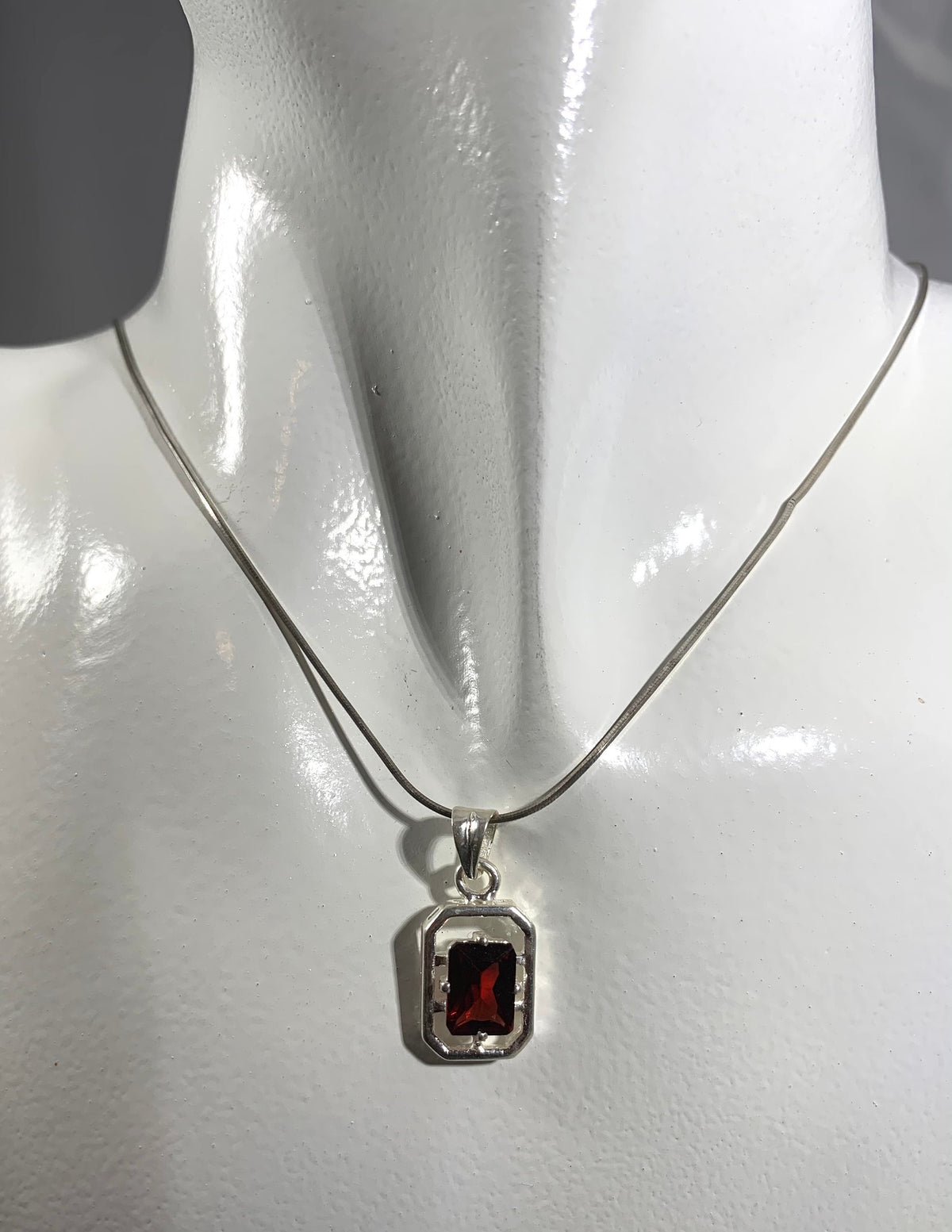 Red Garnet Pendant with Chain - Natural Red Garnet Pendant - Rectangular Pendant with Chain - Solid 925 Sterling Silver Pendant for Her
