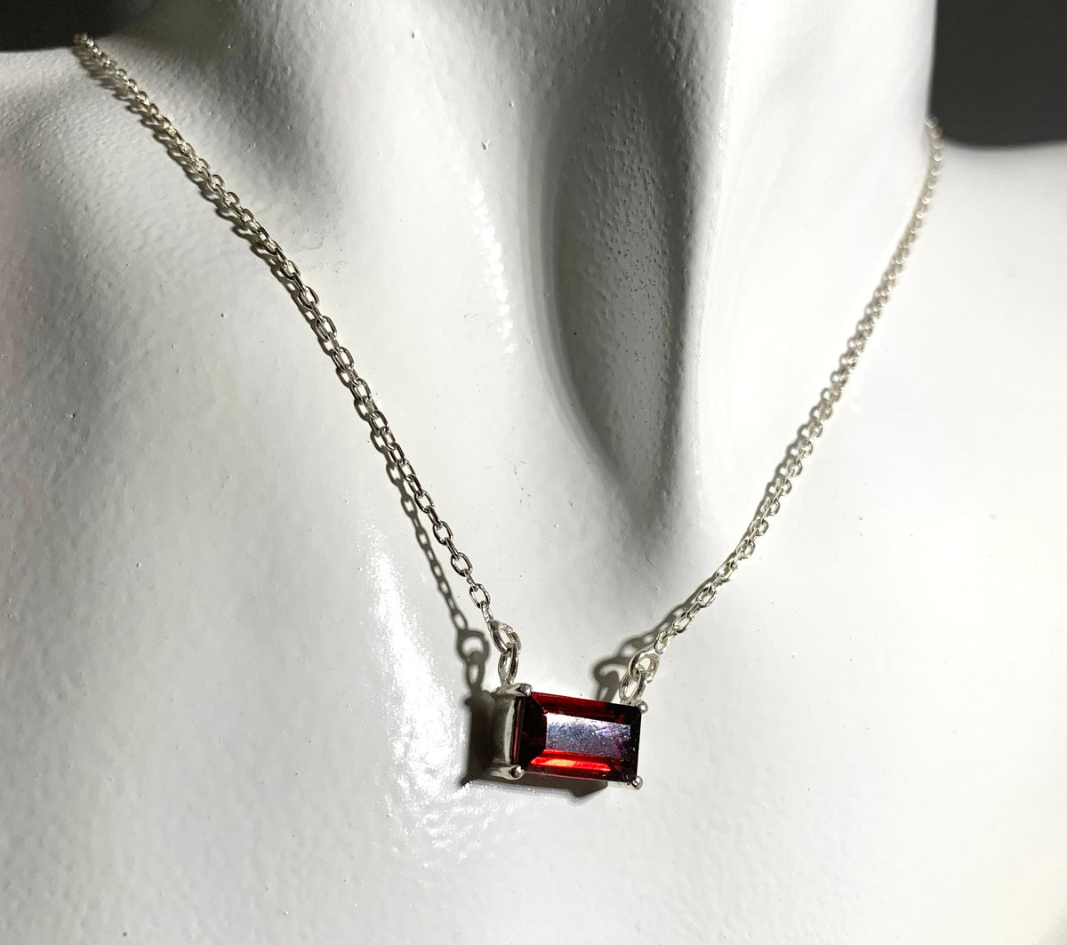 Dainty Red Garnet Pendant with attached Chain - Garnet Necklace - Dainty Red Garnet Necklace - Garnet Jewelry - Solid 925 Sterling Silver
